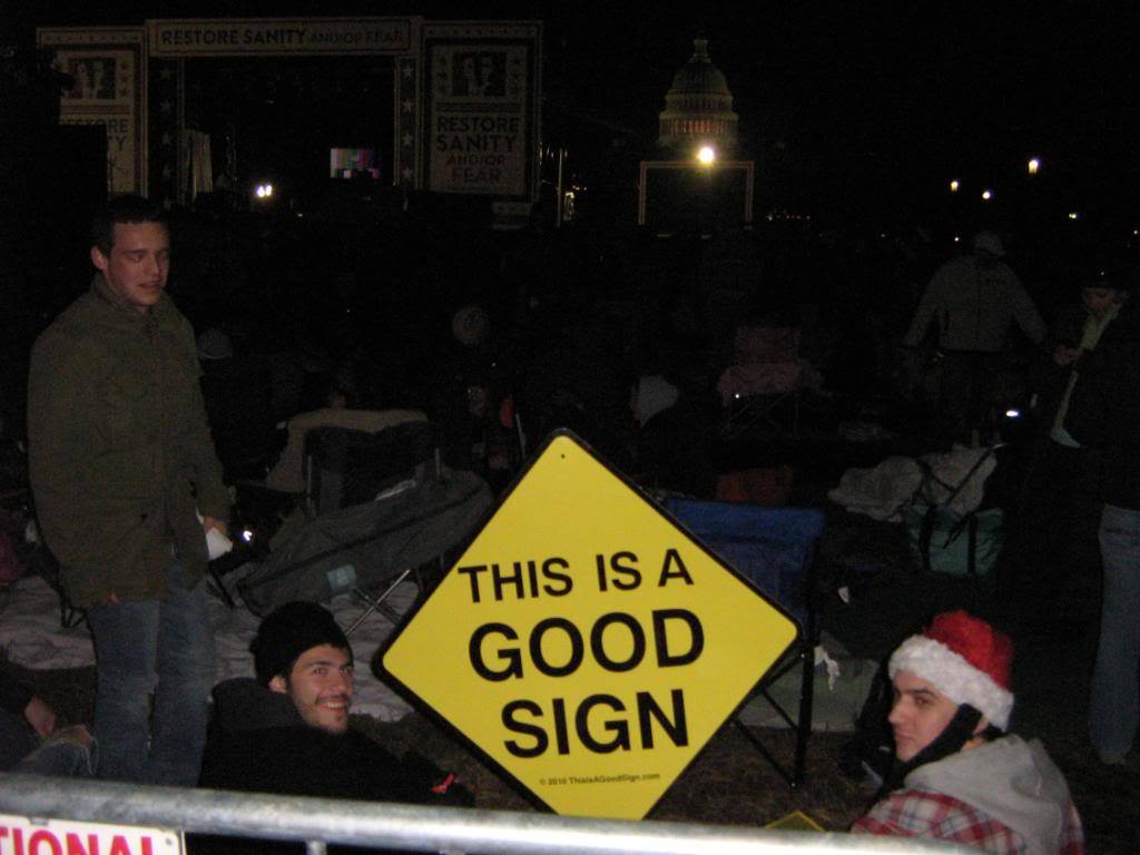 A large Good Sign among the overnight rally crowd near the United States Capitol