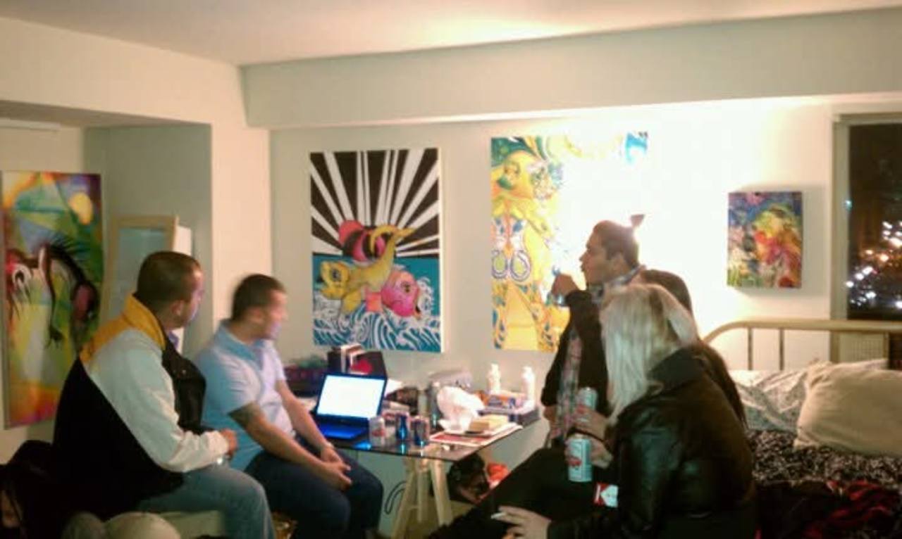 Friends gathered inside a Washington-area condo on the night before the Rally to Restore Sanity