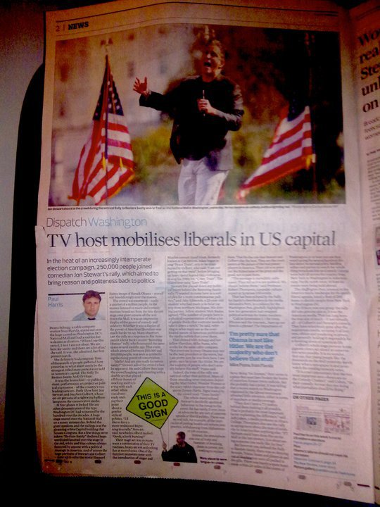 Newspaper coverage of the Rally to Restore Sanity