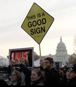 The giant Good Sign near the United States Capitol during the rally