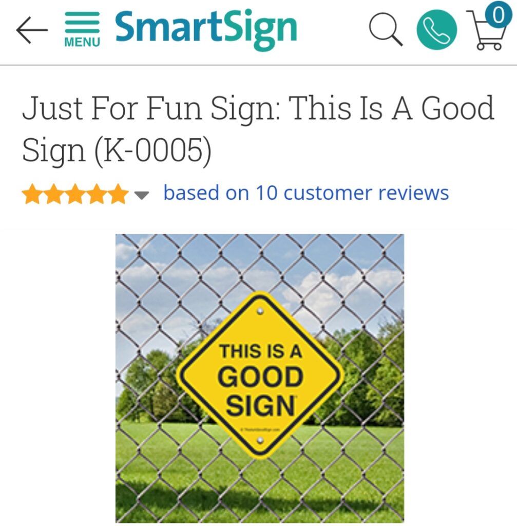 Metal Good Sign shown in the original SmartSign listing
